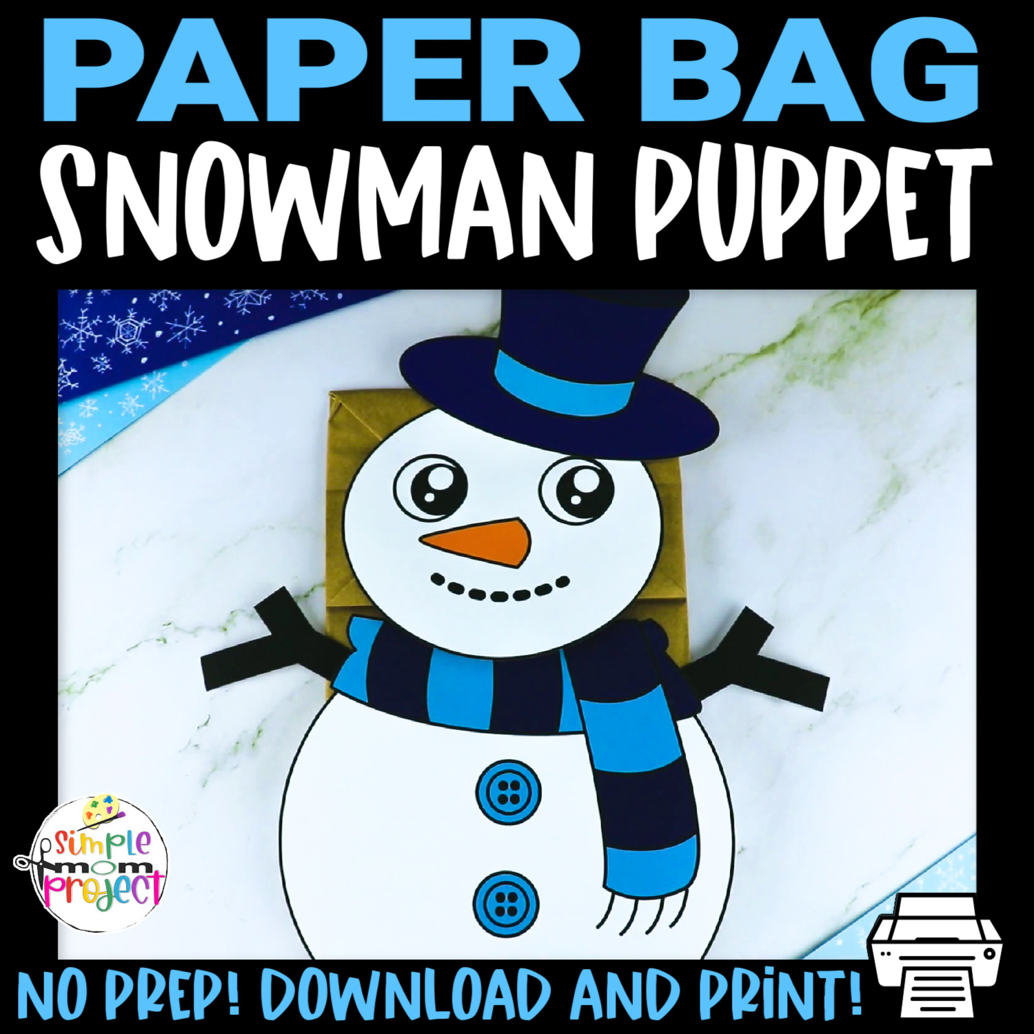 Snowman Paper Bag Puppet Craft Template - Simple Mom Project Store