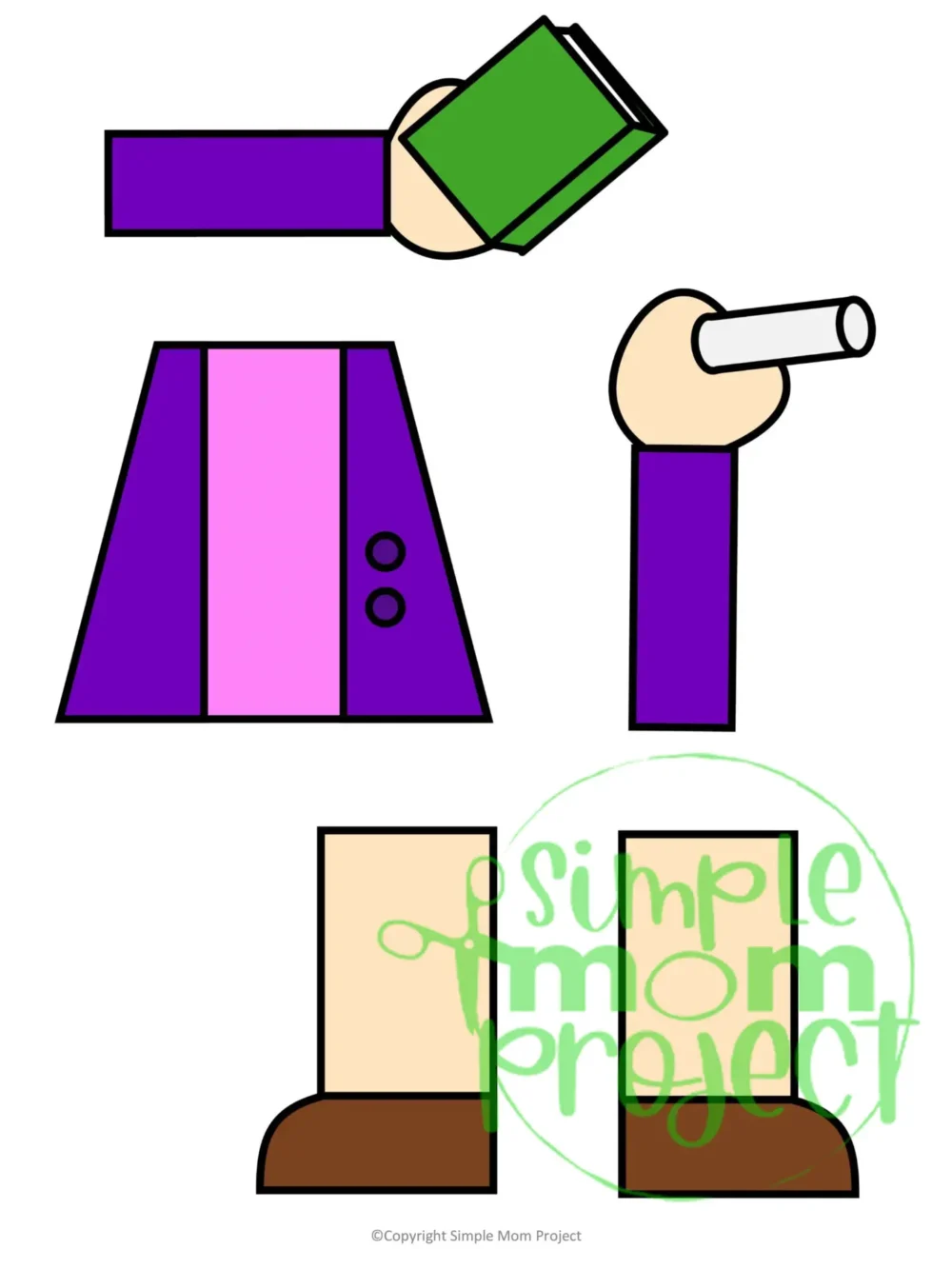 Printable Teacher Paper Bag Puppet Community Helper Craft for Kids Preschooler Toddler 2