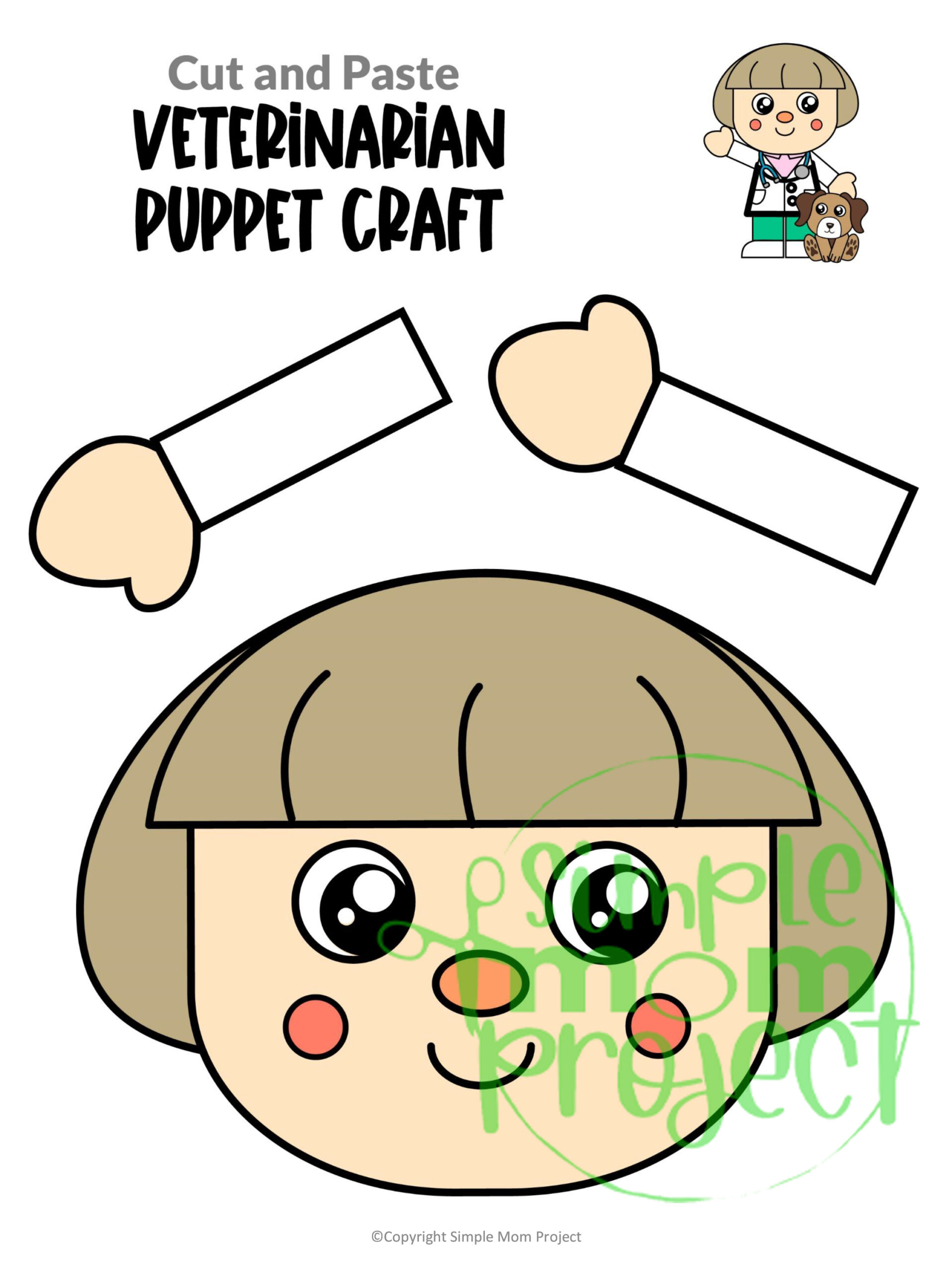 Printable Veterinarian Paper Bag Puppet Community Helper Craft for Kids Preschooler Toddler 19