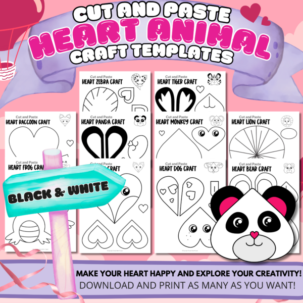 Looking for blank printable heart shaped animal craft templates to do with your kids? These black and white printable heart animal crafts are the perfect coloring activities to your toddlers and preschoolers. Let your kids decorate their black and white heart shaped animal templates however they like. These blank printable heart crafts are fun to turn into adorable puppet crafts for your kids to play with for hours. Be sure to purchase your printable heart animal templates now!