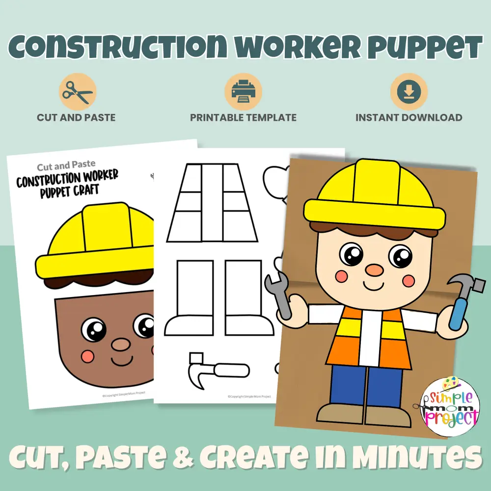 Create this adorable Construction Worker Paper Bag Puppet with your preschool or kindergarten learners! Perfect for community helper lessons, building themes, dramatic play, and fine motor skills. Includes color and B&W templates!