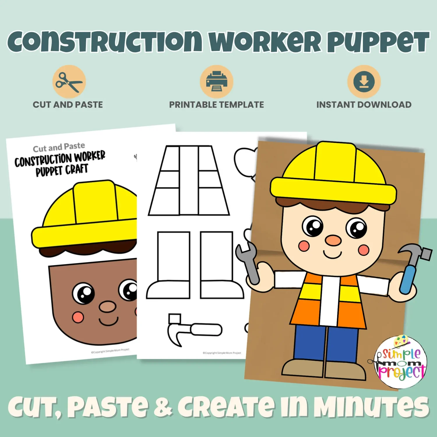 Create this adorable Construction Worker Paper Bag Puppet with your preschool or kindergarten learners! Perfect for community helper lessons, building themes, dramatic play, and fine motor skills. Includes color and B&W templates!
