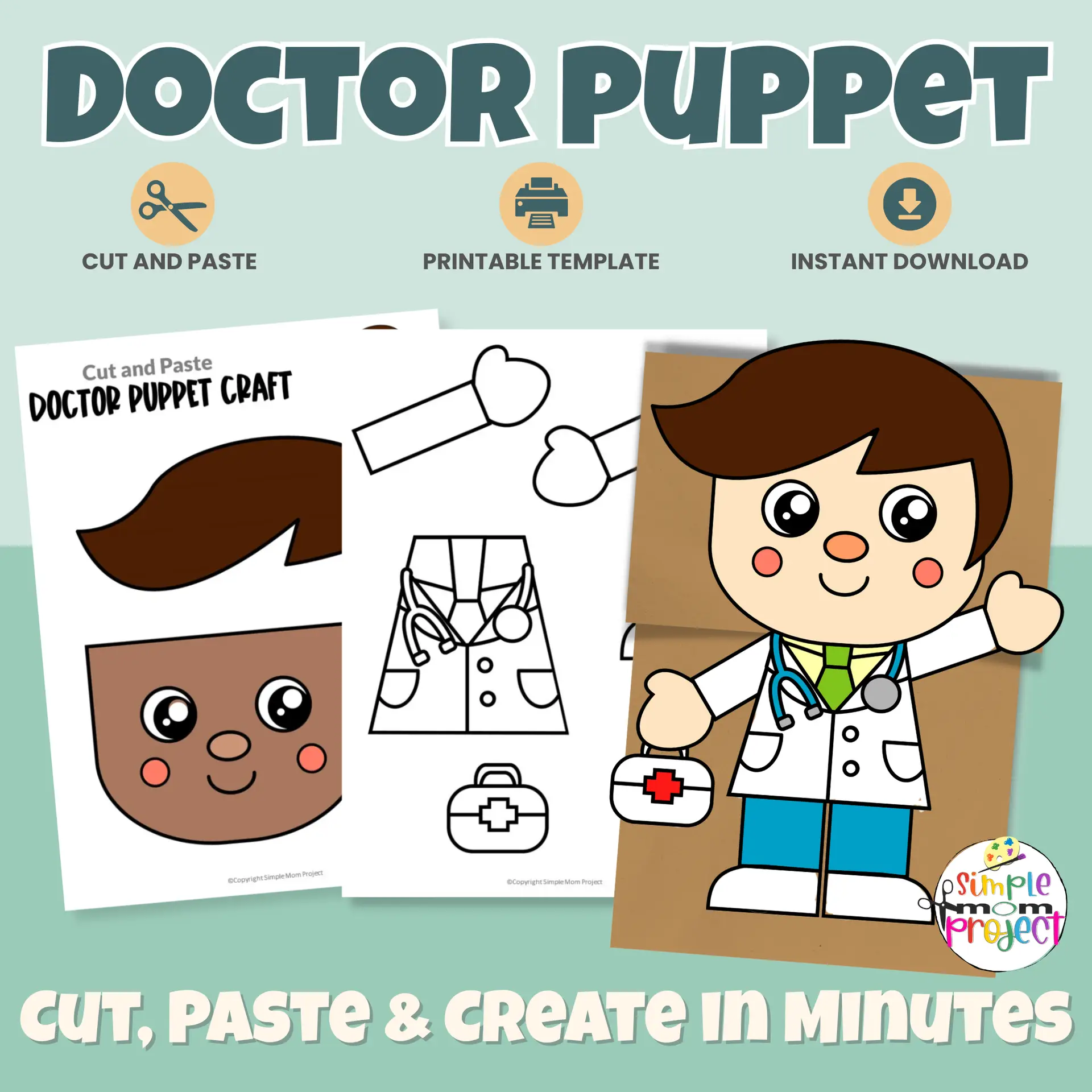 Create this adorable Doctor Paper Bag Puppet with your preschool or kindergarten students! Perfect for community helper lessons, health themes, dramatic play, and fine motor skills. Includes color and B&W templates!