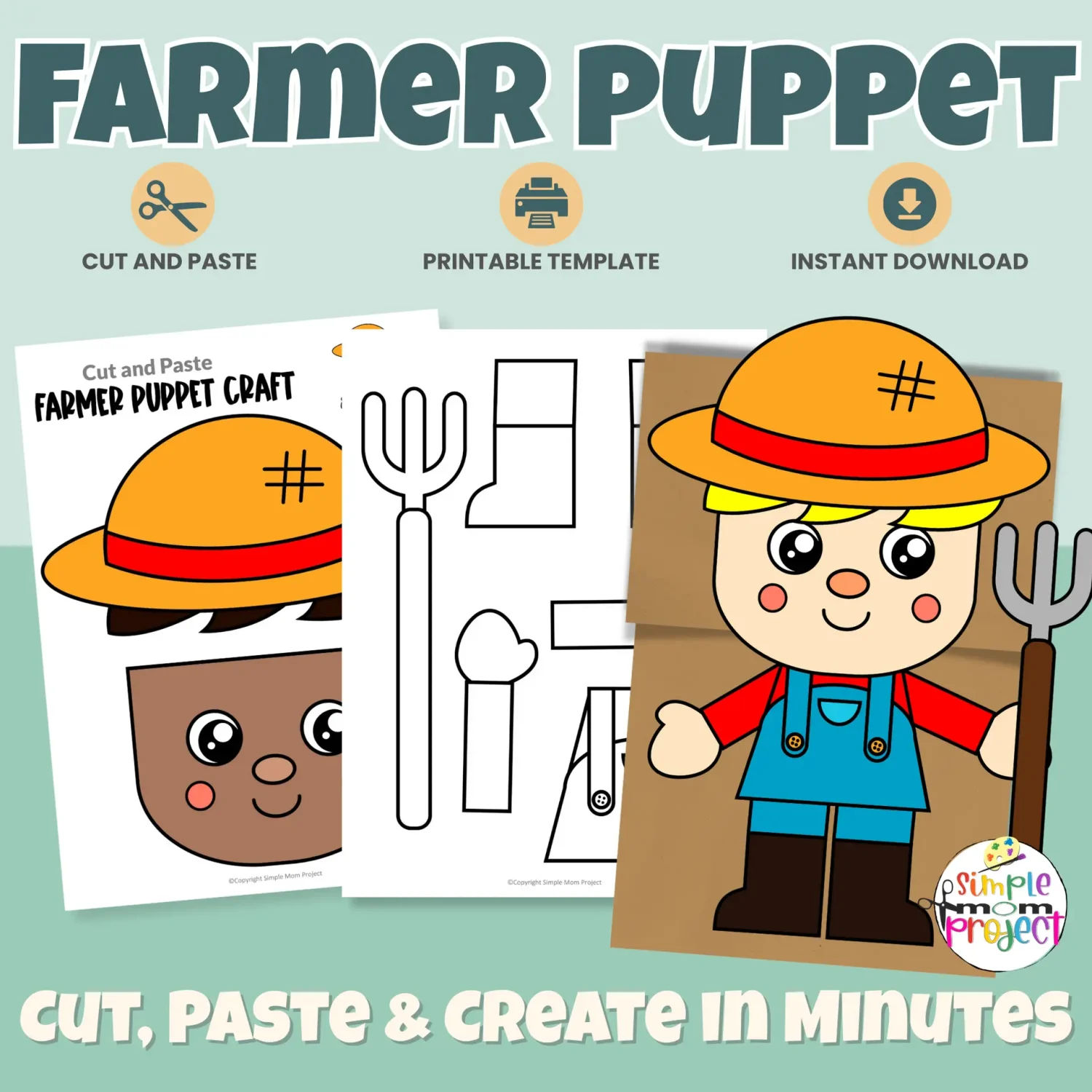 Create this adorable Farmer Paper Bag Puppet with your preschool or kindergarten students! Perfect for farm themes, community helper lessons, dramatic play, and fine motor skills. Includes color and B&W templates!
