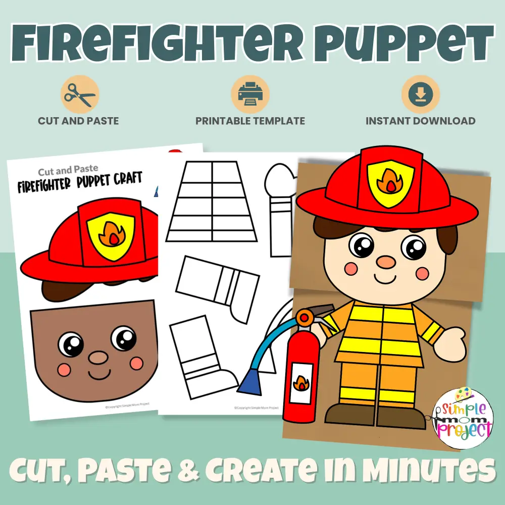 This Firefighter Paper Bag Puppet Craft is a fun, hands-on community helper activity for preschool and kindergarten learners 🔥✂️ Kids will love creating their own firefighter puppet while building fine motor skills. Perfect for classrooms, homeschool, dramatic play, and print-and-go lessons!