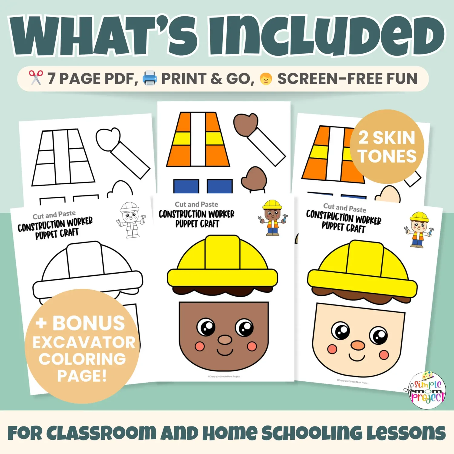 This easy Construction Worker Puppet Craft is perfect for preschool and kinder community helper units. Kids will love cutting, coloring, and gluing their own construction worker puppet. Great for dramatic play and hands-on learning!