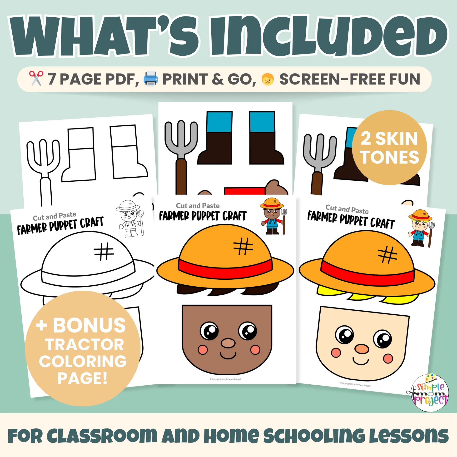 This easy Farmer Puppet Craft is perfect for preschool, Pre-K, and kindergarten community helper units. Kids love cutting, coloring, and gluing their own farmer puppet. Great for pretend play and early learning!