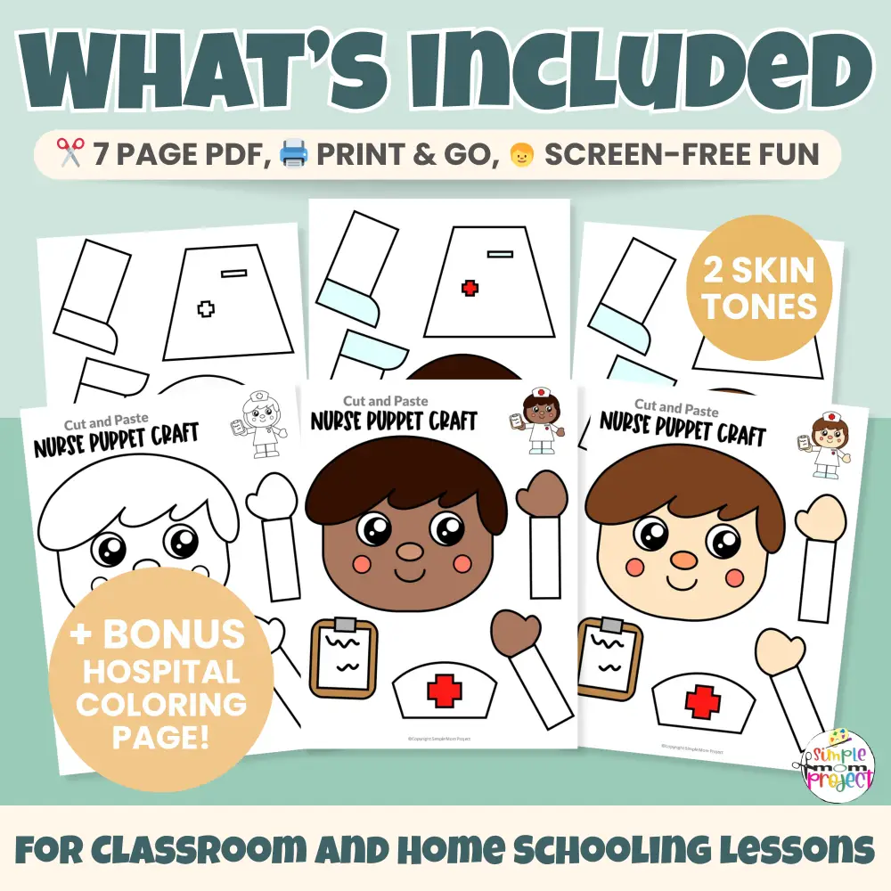 Add this Nurse Paper Bag Puppet Craft to your dramatic play activities 🩺🎭 Kids can create their own nurse puppet for role play, storytelling, and community helper lessons. Simple, printable, and perfect for busy teachers and parents!