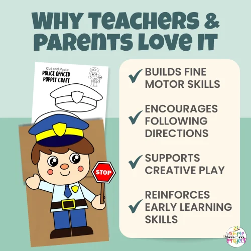 Make learning fun with this Police Officer Paper Bag Puppet Craft 🚓✂️ A simple print-and-go activity that supports scissor skills, creativity, and storytelling. Perfect for preschool, kindergarten, and community helper units.