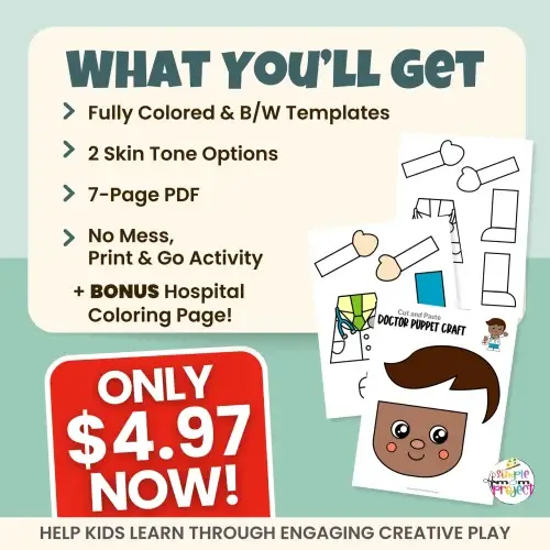 Add this Doctor Paper Bag Puppet to your community helper curriculum! A simple, print-and-go craft that supports fine motor development, storytelling, and early learning. Perfect for classroom or homeschool.