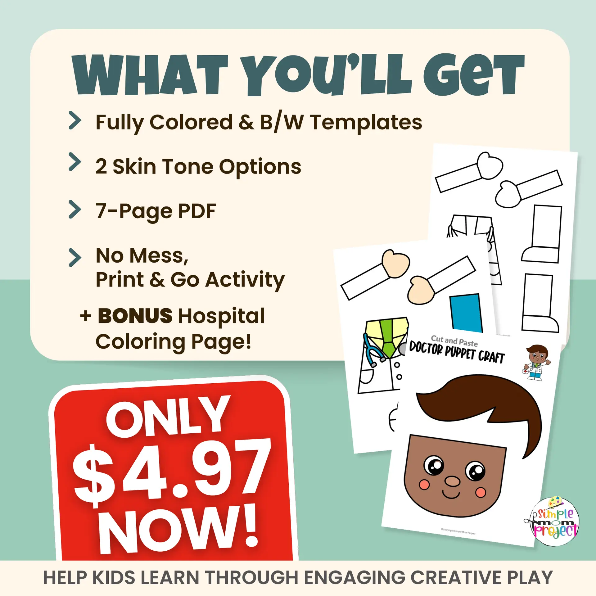 Add this Doctor Paper Bag Puppet to your community helper curriculum! A simple, print-and-go craft that supports fine motor development, storytelling, and early learning. Perfect for classroom or homeschool.