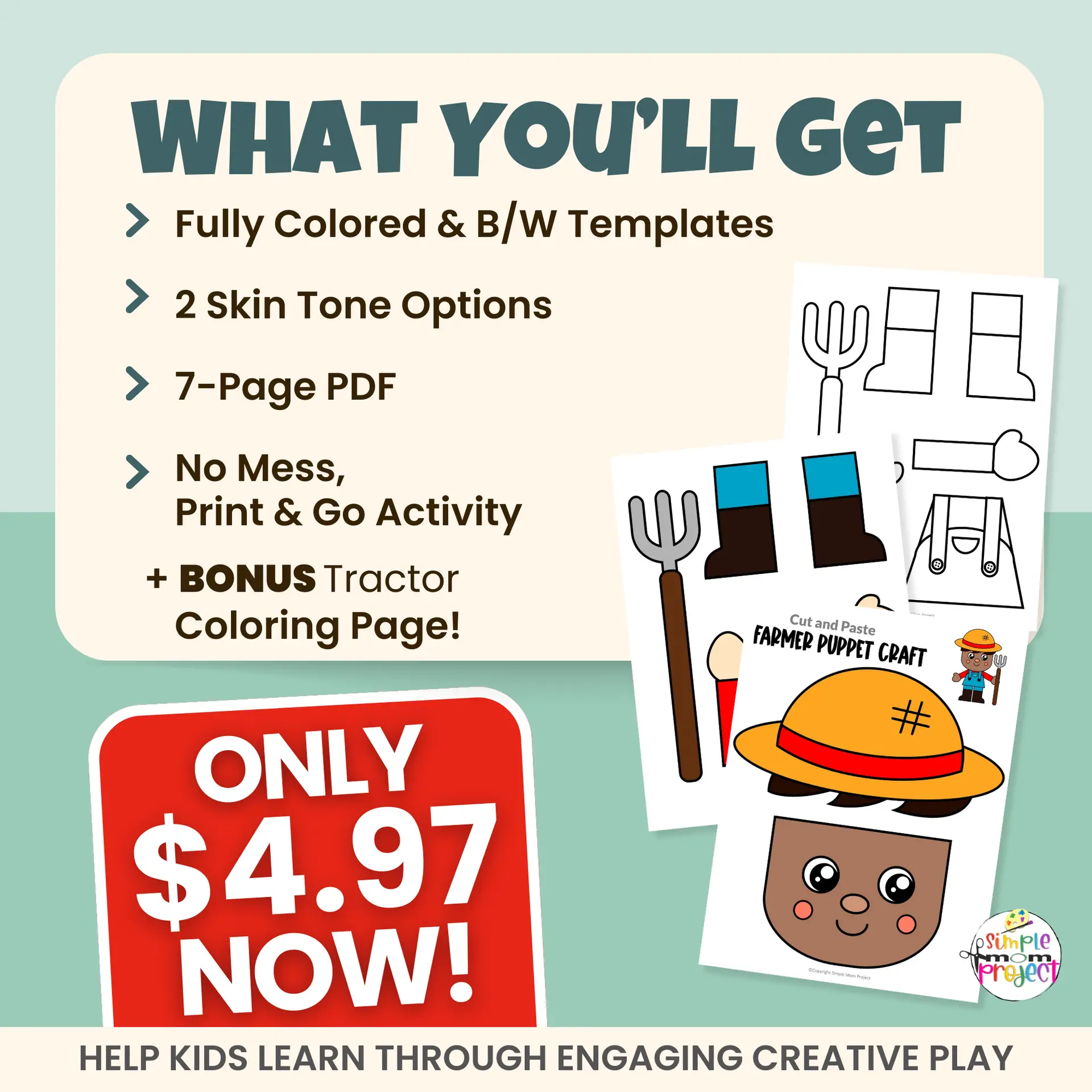 Add this Farmer Paper Bag Puppet to your farm theme or community helper curriculum! A simple, print-and-go craft that strengthens fine motor skills, storytelling, and imaginative play.