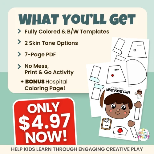 Make learning fun with this Nurse Paper Bag Puppet Craft 🩺✂️ A simple print-and-go activity that supports scissor skills, creativity, and storytelling. Perfect for preschool, kindergarten, and health-themed community helper units.