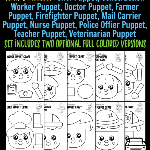 If you’re looking for blank printable community helper puppet crafts for your kids, then you’ve come to the right place. These black and white printable community helper paper bag puppet crafts are the ideal activities to keep your toddler, preschool and kindergarten kids busy for hours while improving their fine motor skills. Using a few supplies and our black and white printable templates, you’ll be able to create fun puppet crafts to use in your puppet show. Click now to get your blank printable community helper puppet templates!