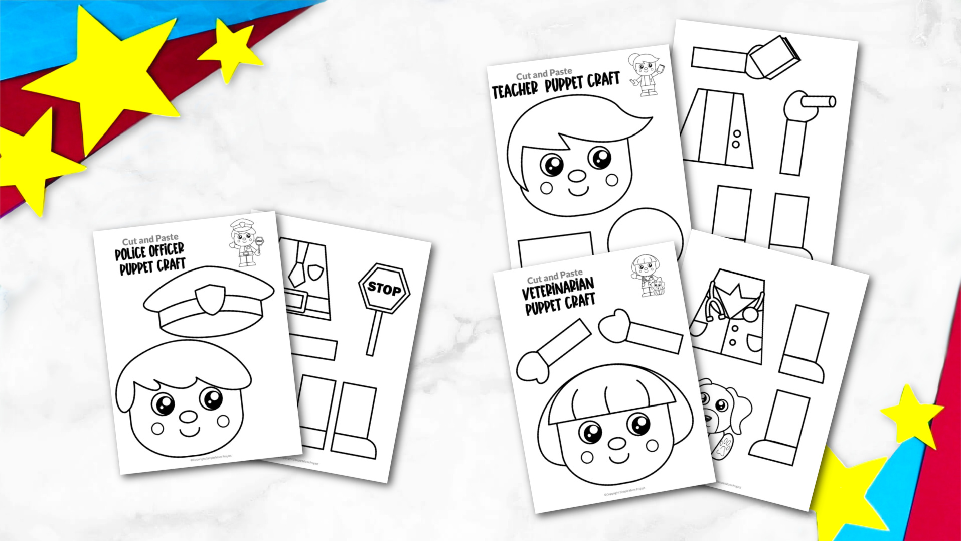 Printable Community Helper Paper Bag Puppet Crafts for Kids Preschool Kindergarten Toddlers BLACK AND WHITE 4