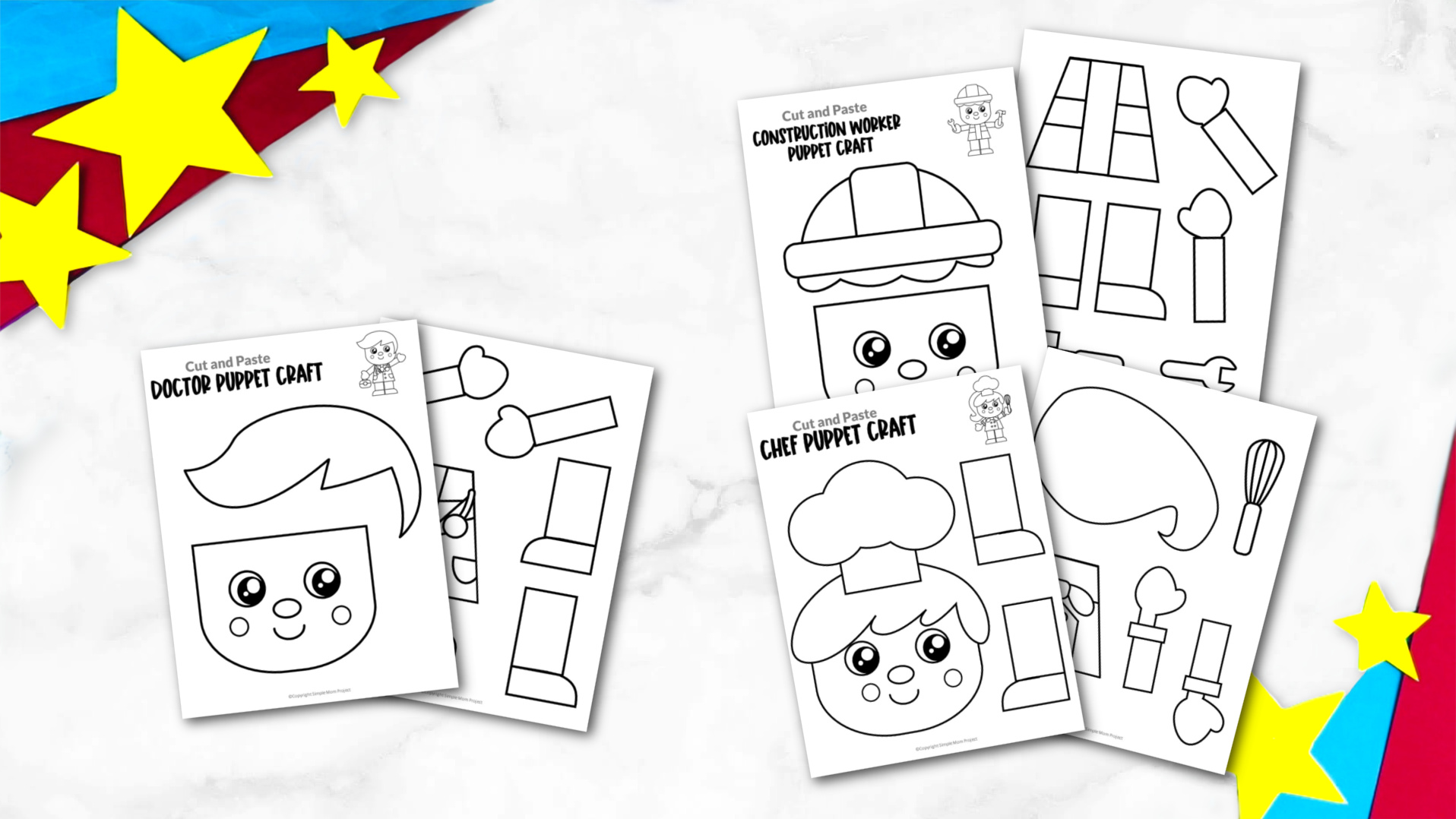 Printable Community Helper Paper Bag Puppet Crafts for Kids Preschool Kindergarten Toddlers BLACK AND WHITE 5