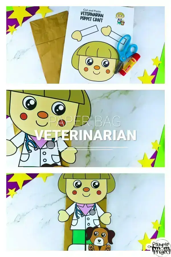 Printable Veterinarian Paper Bag Puppet Community Helper Craft for Kids Preschooler Toddler 20