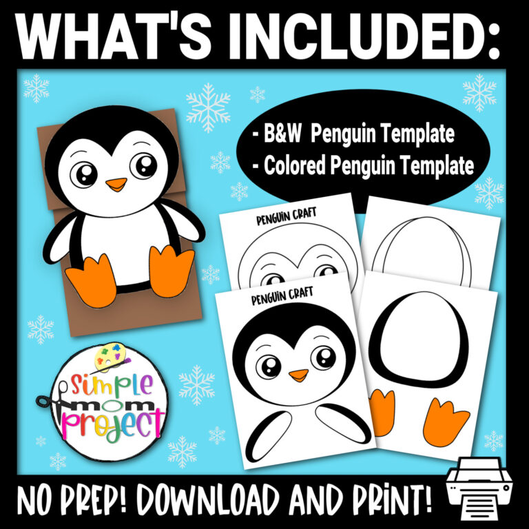 Penguin Paper Bag Puppet Craft Template - Simple Mom Project Store