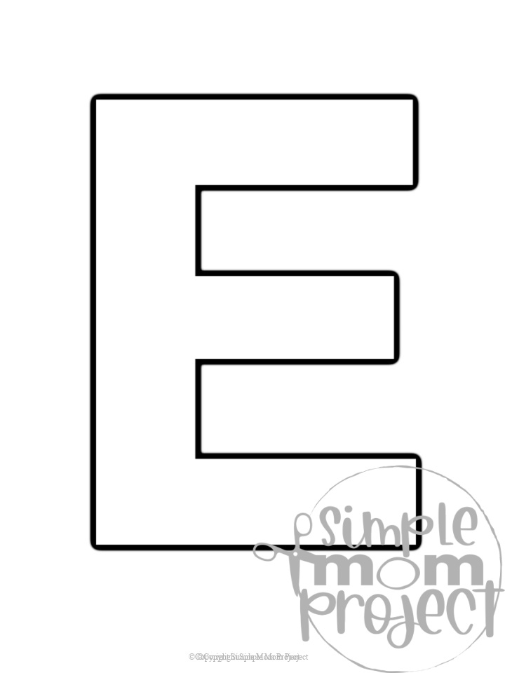 Printable upper case letter E template for letter E crafts for kindergarten, toddler, preschool, homeschool, alphabet crafts 1