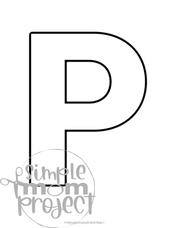 Printable upper case letter P template for letter P crafts for kindergarten, toddler, preschool, homeschool, alphabet crafts 1