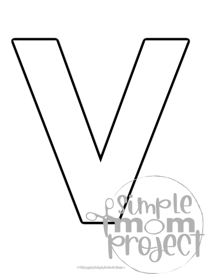 Printable upper case letter V template for letter V crafts for kindergarten, toddler, preschool, homeschool, alphabet crafts 1