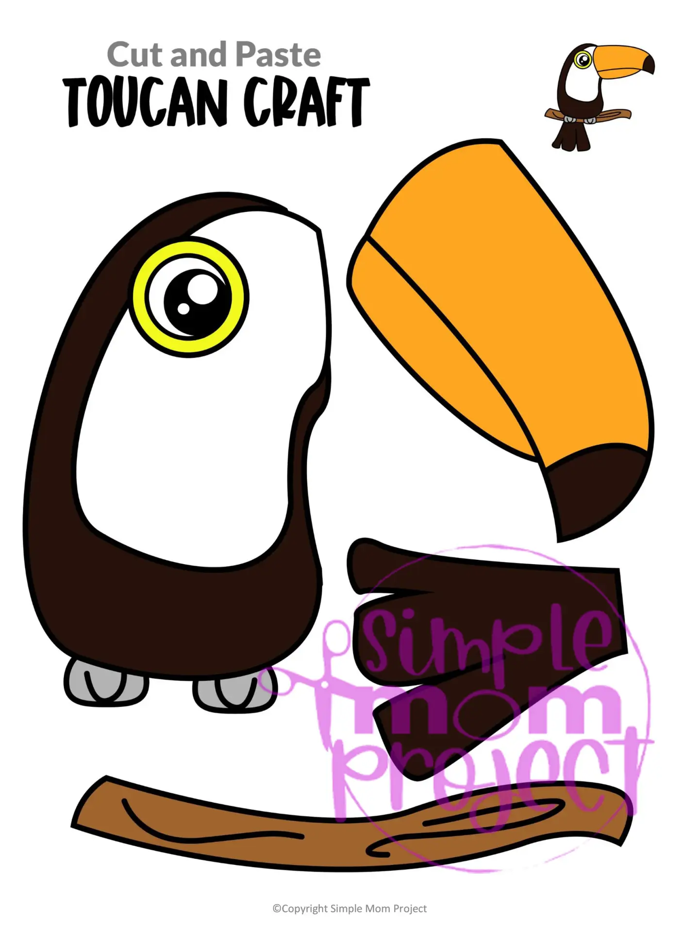 Printable Toucan Craft Template for Kids Preschool Toddler elementary nursing home 11