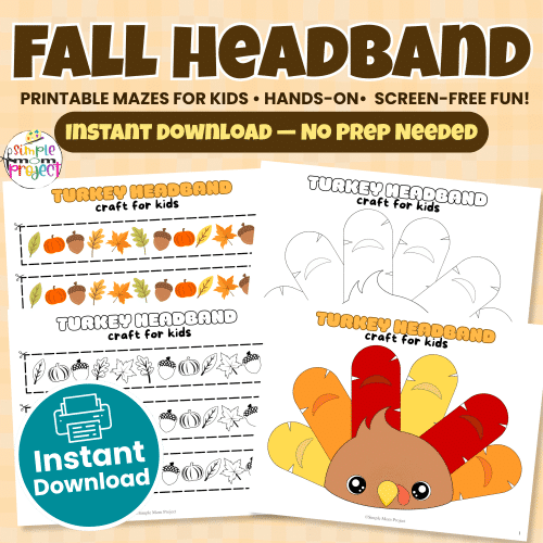 Create your own Turkey Headband Craft for Kids! This fun fall printable helps little ones cut, color, and glue while practicing fine-motor skills. 🍂