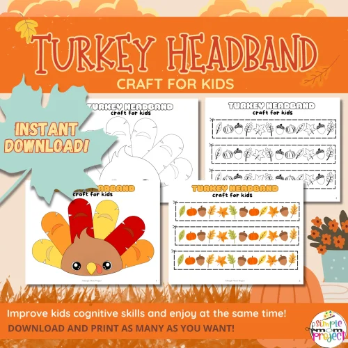 Create your own Turkey Headband Craft for Kids! This fun fall printable helps little ones cut, color, and glue while practicing fine-motor skills. 🍂