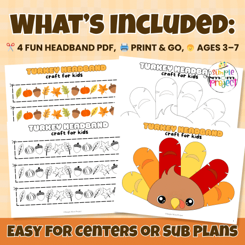 Easy fall activity for preschoolers! Just print, cut, and paste this wearable turkey headband craft — perfect for classrooms or home learning. ✂️