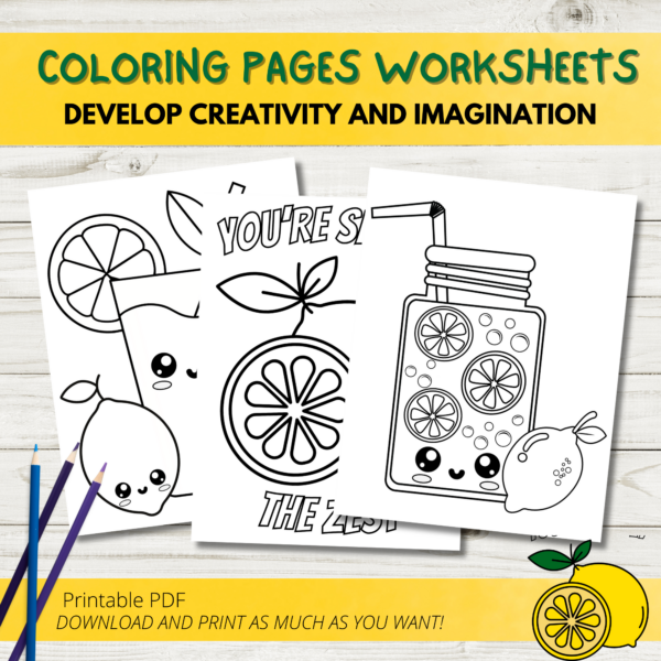 Get ready for a zesty adventure with our lemon-themed coloring pages! Dive into a world of cheerful lemon characters, refreshing lemonade, and puns that will make you peel with laughter. It's a fun-filled journey that will boost fine motor skills and ignite wild imaginations for kids and adults alike!