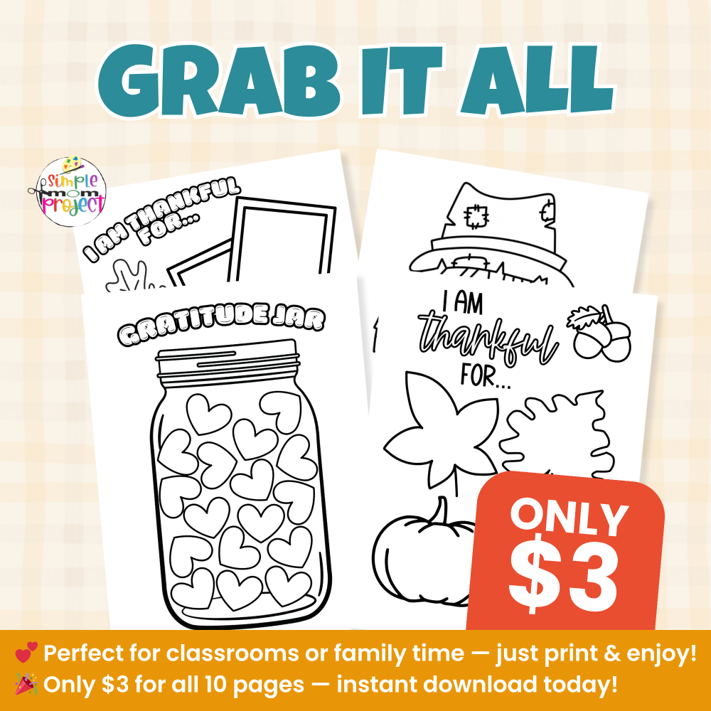 Teachers and parents love these thankful coloring pages! Simple to print, fun to color, and perfect for November or any time of year. 🧡