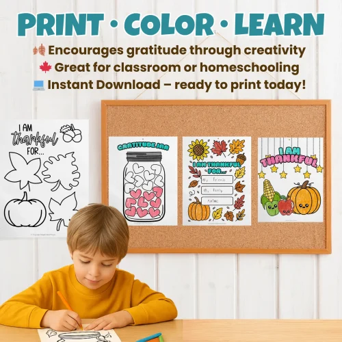 Keep little hands busy while teaching gratitude! These I Am Thankful printable pages are perfect for preschool, kindergarten, or homeschool lessons. 🌈