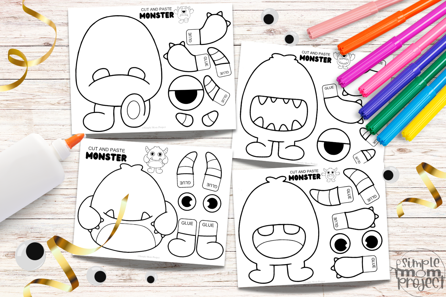 Black and White Build-a-Monster Craft Activity | Black and White Paper Monster Craft | Monster Templates 