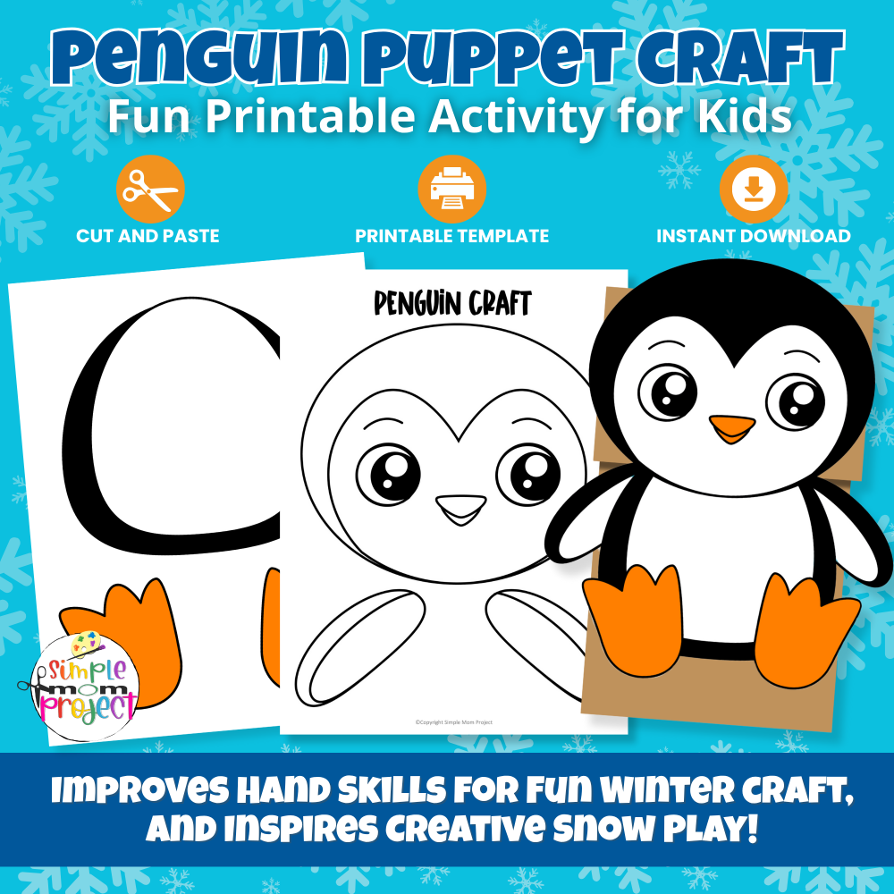 ❄️ Make winter crafting fun with this Penguin Paper Bag Puppet! Includes full color + B&W versions. Perfect for preschool, kindergarten, and homeschool lessons.