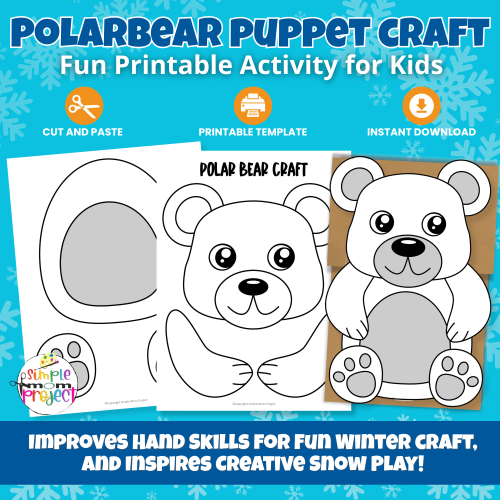 Make winter crafting fun with this Polar Bear Paper Bag Puppet! Includes full color + B&W versions for preschool, kindergarten, and homeschool.