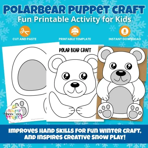 Make winter crafting fun with this Polar Bear Paper Bag Puppet! Includes full color + B&W versions for preschool, kindergarten, and homeschool.