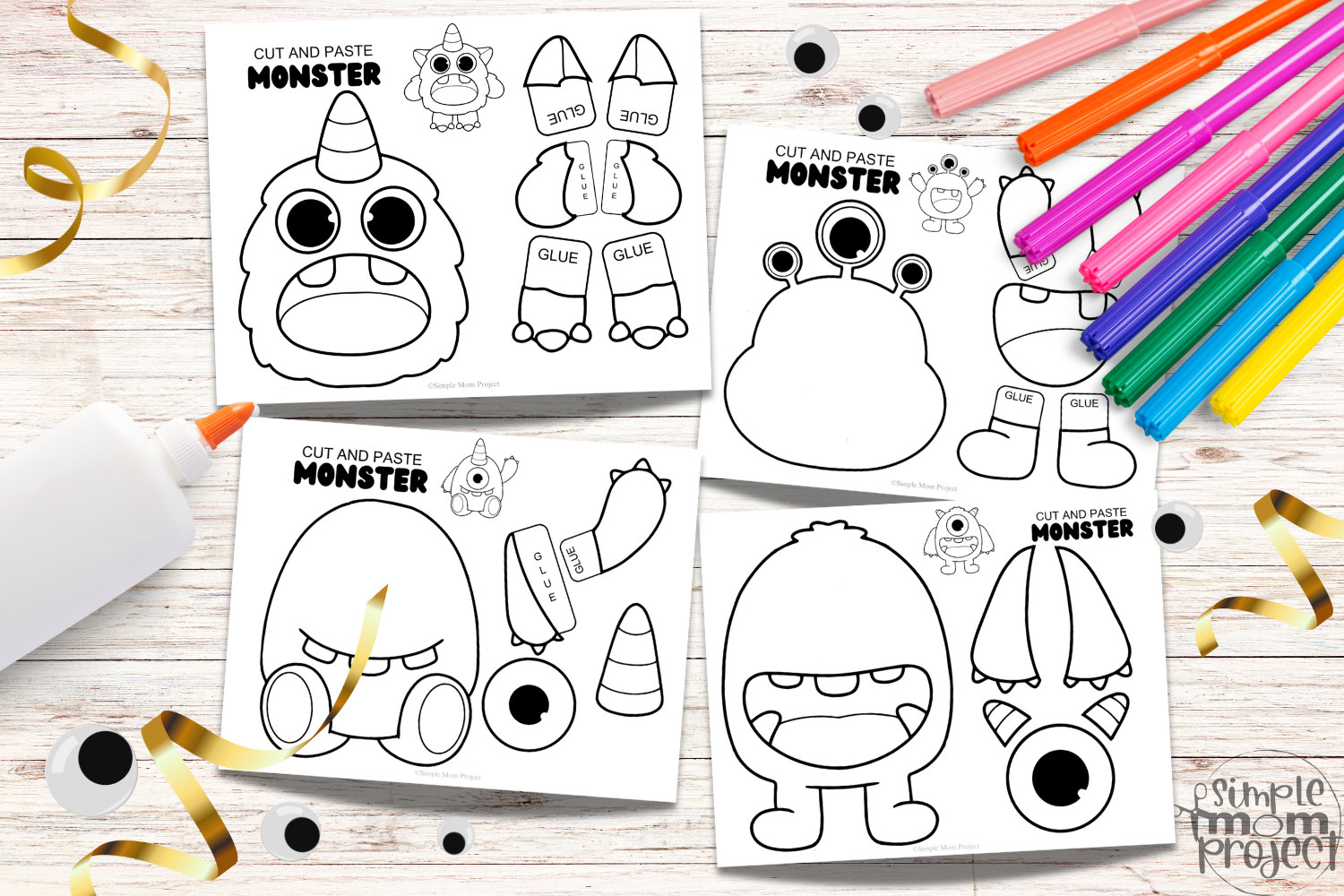 Black and White Build-a-Monster Craft Activity | Black and White Paper Monster Craft | Monster Templates 