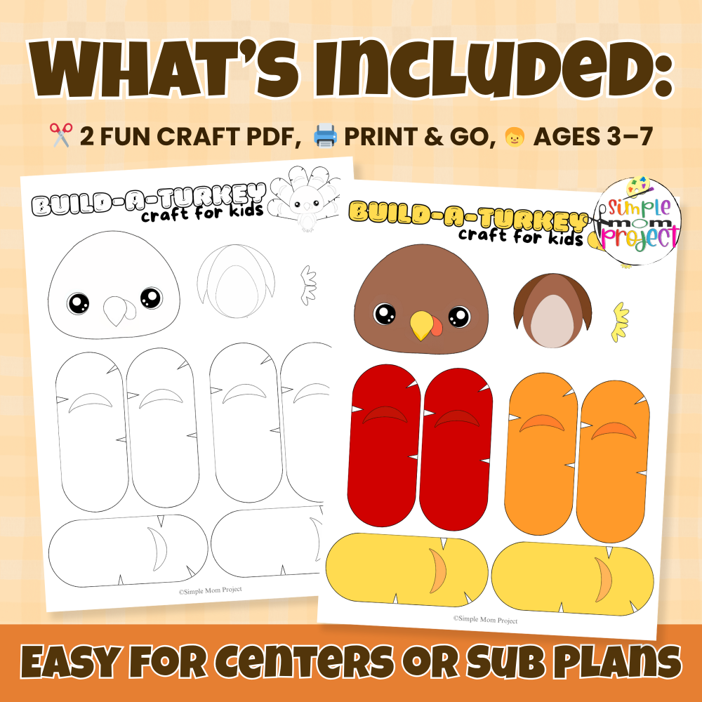 Looking for a fun, no-prep fall craft? Try this Build-a-Turkey printable craft for kids! Great for small groups, morning bins, or home learning. Just print, cut, and create! ✂️