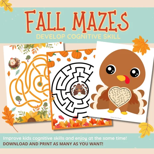 Encourage problem-solving and concentration with this 10-page Fall Maze Pack! Great for early learners, homeschool lessons, or classroom centers. 🍂📚 #PreschoolActivities #PrintablePack #FallLearning
