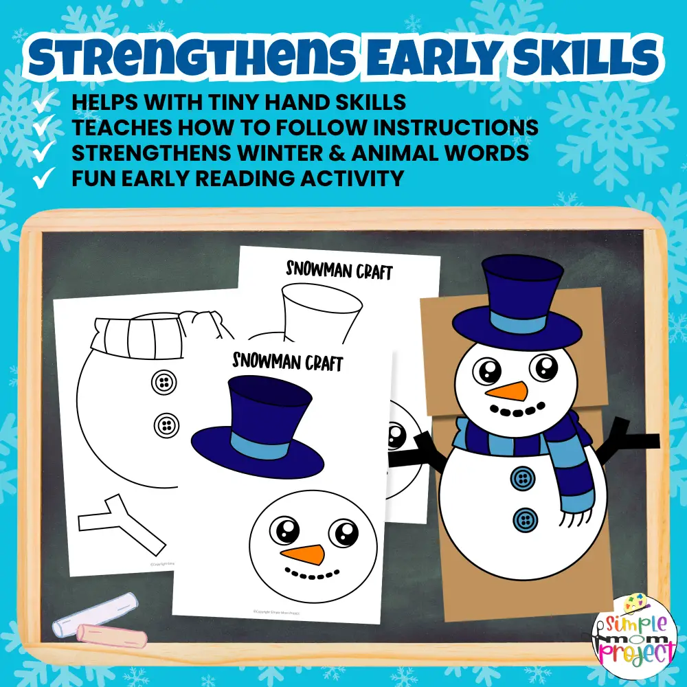 This Snowman Craft Printable includes coloring and print-and-go pages for quick, winter-themed crafting!