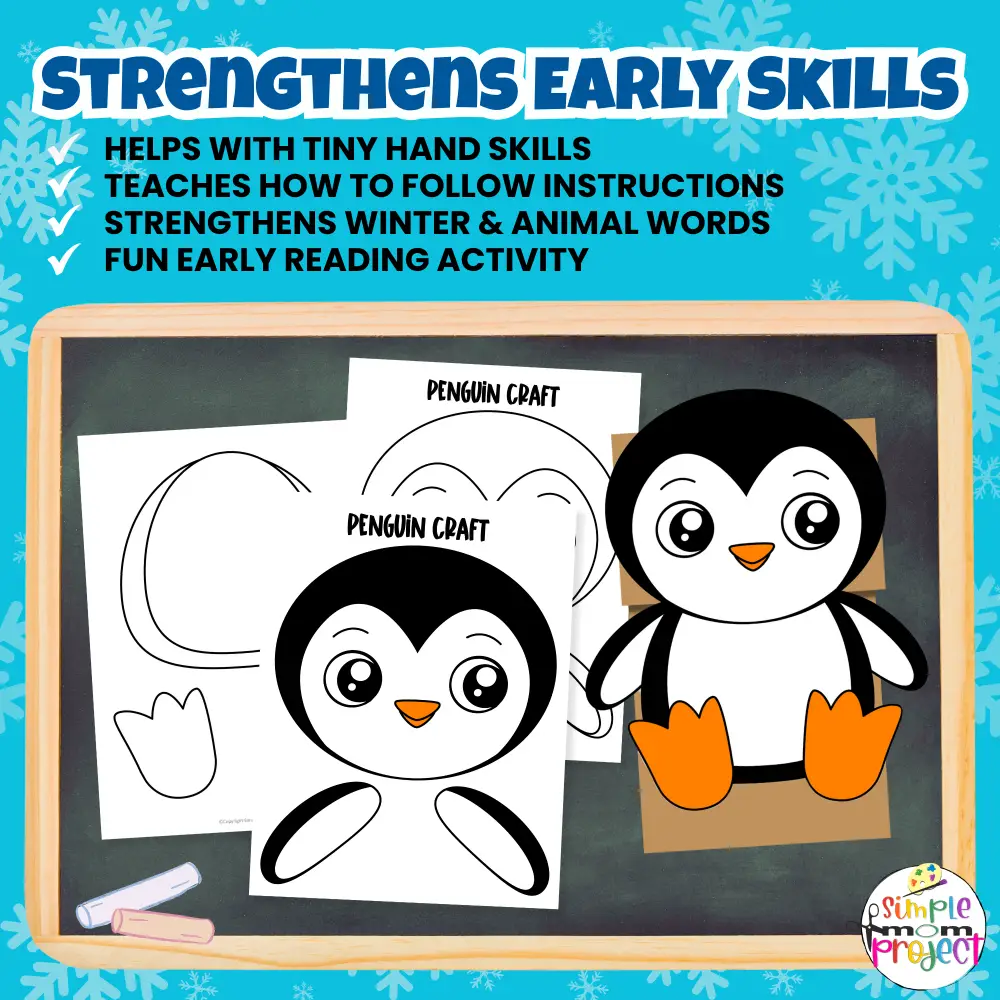 ✂️ This easy Penguin Craft includes both coloring and print-and-go versions. Ideal for winter centers, morning tubs, and classroom art time!