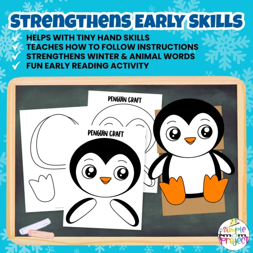 ✂️ This easy Penguin Craft includes both coloring and print-and-go versions. Ideal for winter centers, morning tubs, and classroom art time!