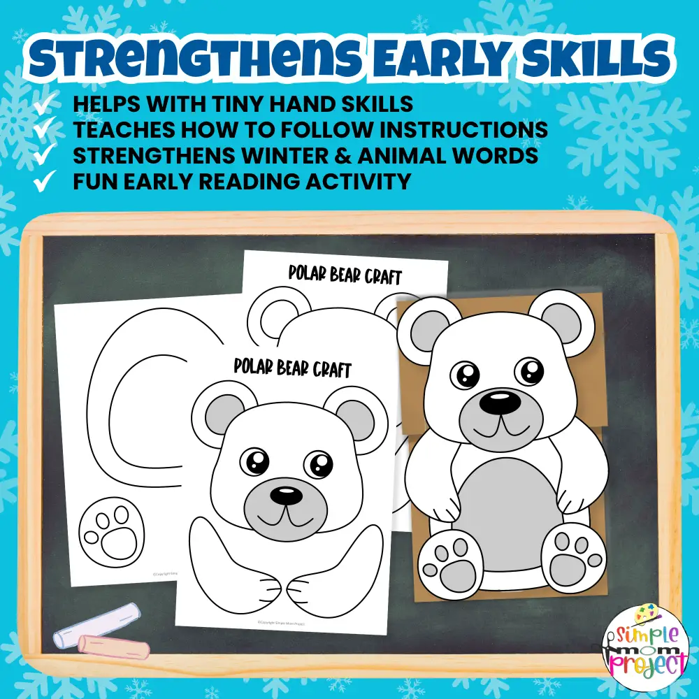 This easy Polar Bear Craft is great for preschoolers. Just print, cut, glue, and attach to a lunch bag for instant winter fun!