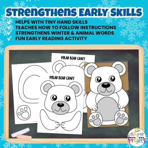 This easy Polar Bear Craft is great for preschoolers. Just print, cut, glue, and attach to a lunch bag for instant winter fun!