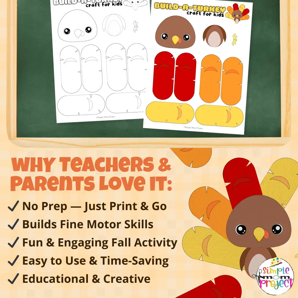 This printable turkey craft template is an adorable fall activity that keeps kids engaged while strengthening fine-motor coordination. Ideal for preschool and classroom art centers. 🧡