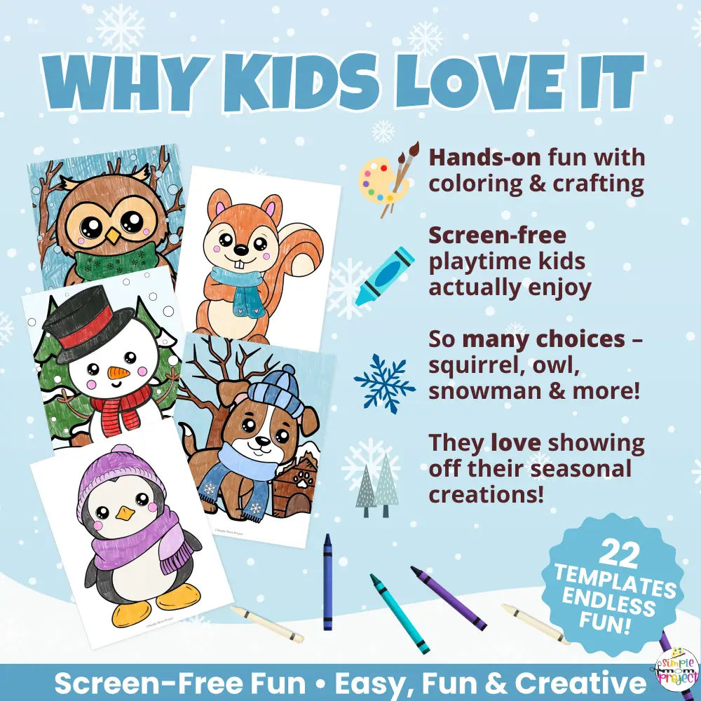 🌨️ Keep kids busy this winter with 22 printable winter animals to color. Easy, no-prep activity for preschool and kindergarten.