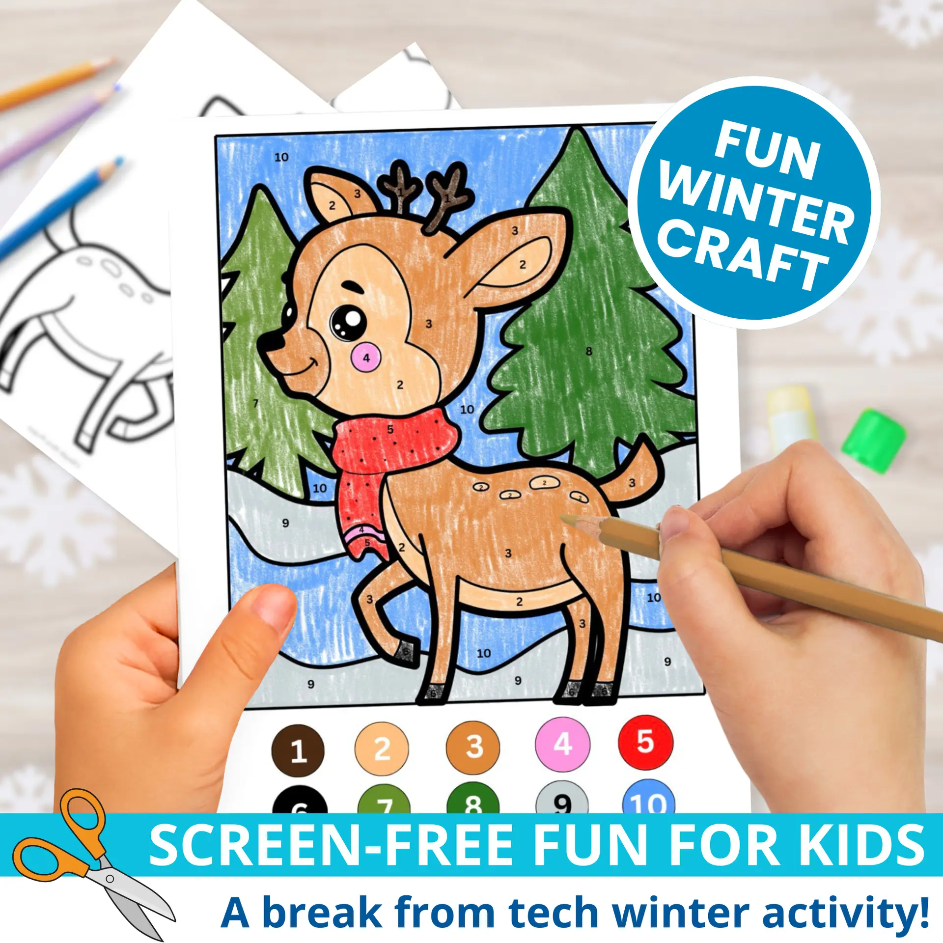 📘 Download 22 adorable winter color-by-number worksheets featuring snowmen, penguins, foxes, bears, and more. Great for classroom or home!