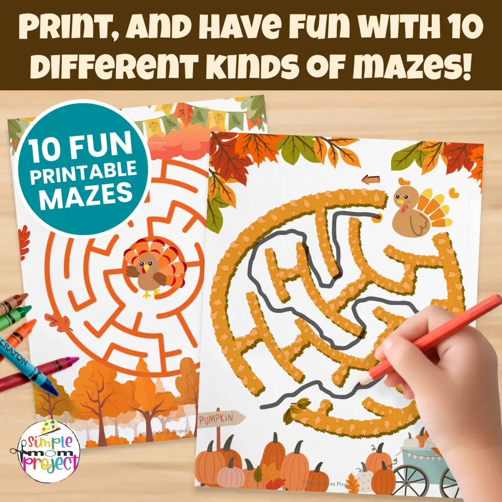 Keep kids learning with this Printable Fall Maze Pack! These 10 fun mazes help build fine-motor and problem-solving skills for preschool and kindergarten. 🌀✏️ #FallActivities #PrintableMazes #KidsLearning