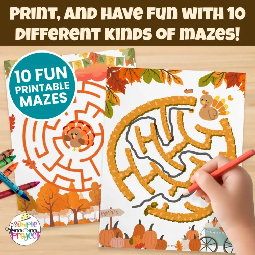 Keep kids learning with this Printable Fall Maze Pack! These 10 fun mazes help build fine-motor and problem-solving skills for preschool and kindergarten. 🌀✏️ #FallActivities #PrintableMazes #KidsLearning