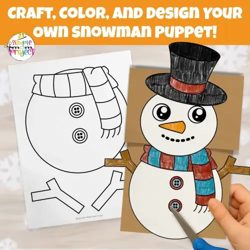 A fun winter activity! Print, color, cut, and glue your own Snowman Paper Bag Puppet for classroom or home.